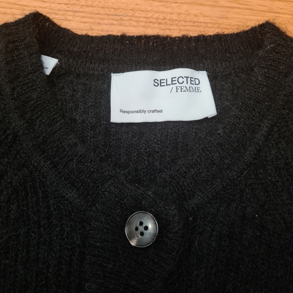 SELECTED FEMME alpaca wool blend black cardigan size M lightweight warm - Picture 6 of 12